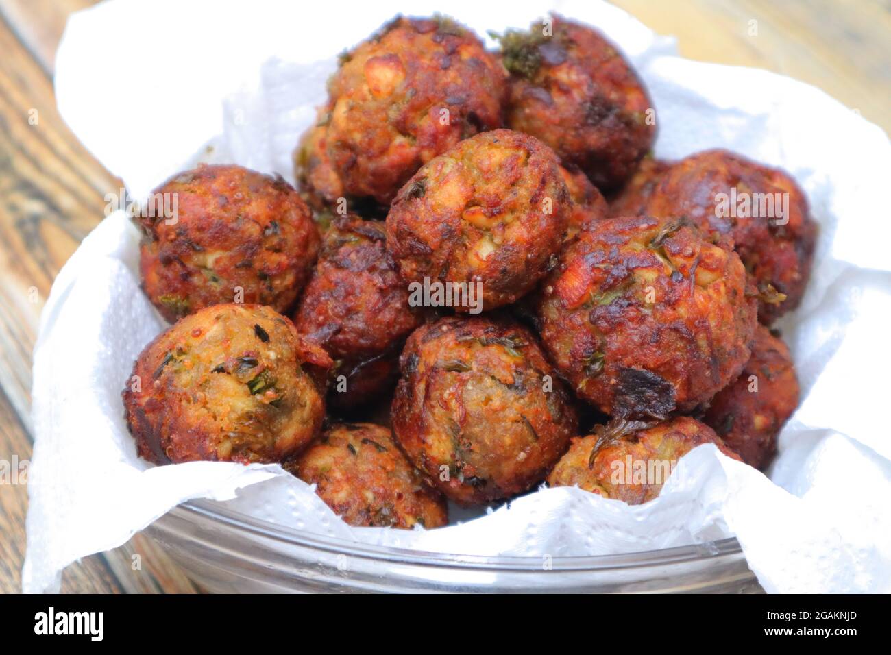 Fried banana balls in the background Stock Photo