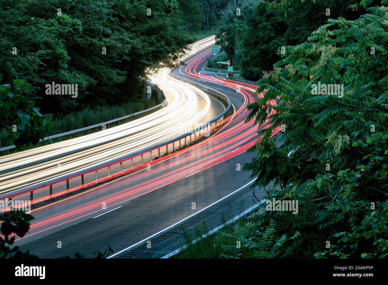 Rush hour traffic blurred by a slow camera shutter speed on the Taconic