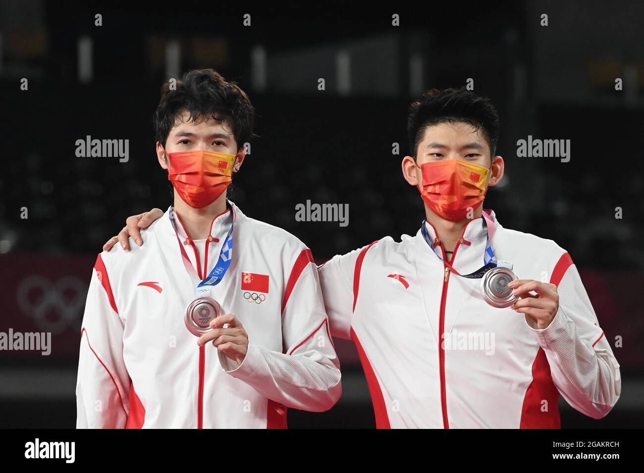 Tokyo Japan 31st July 2021 Li Junhui L Liu Yuchen Of China Show Their Silver Medals During The Awarding Ceremony Of The Badminton Men S Doubles Match At The Tokyo 2020 Olympic Games