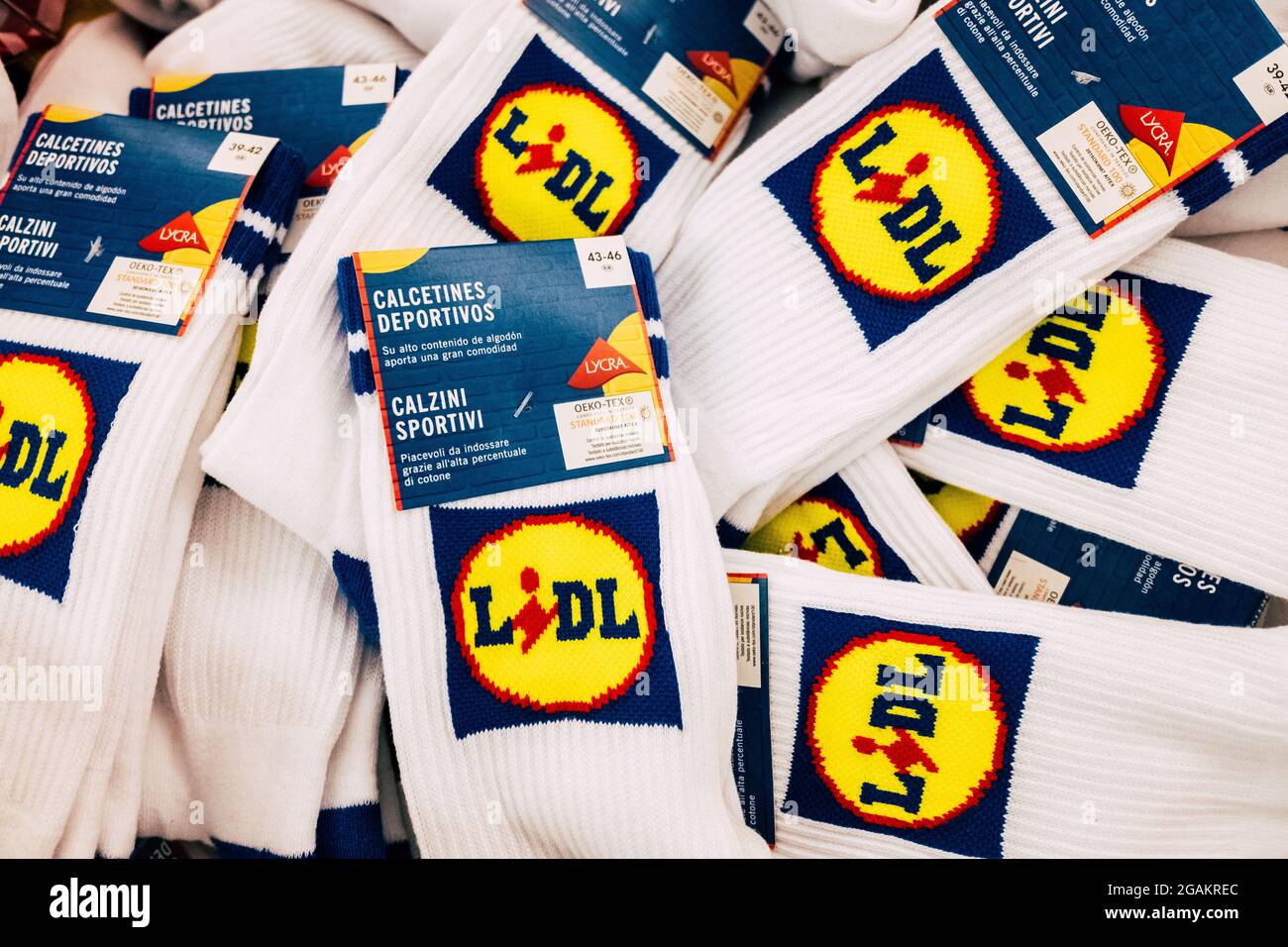 Valencia, Spain - July 30, 2021: Cotton socks with the logo of the German  supermarket chain Lidl Stock Photo - Alamy