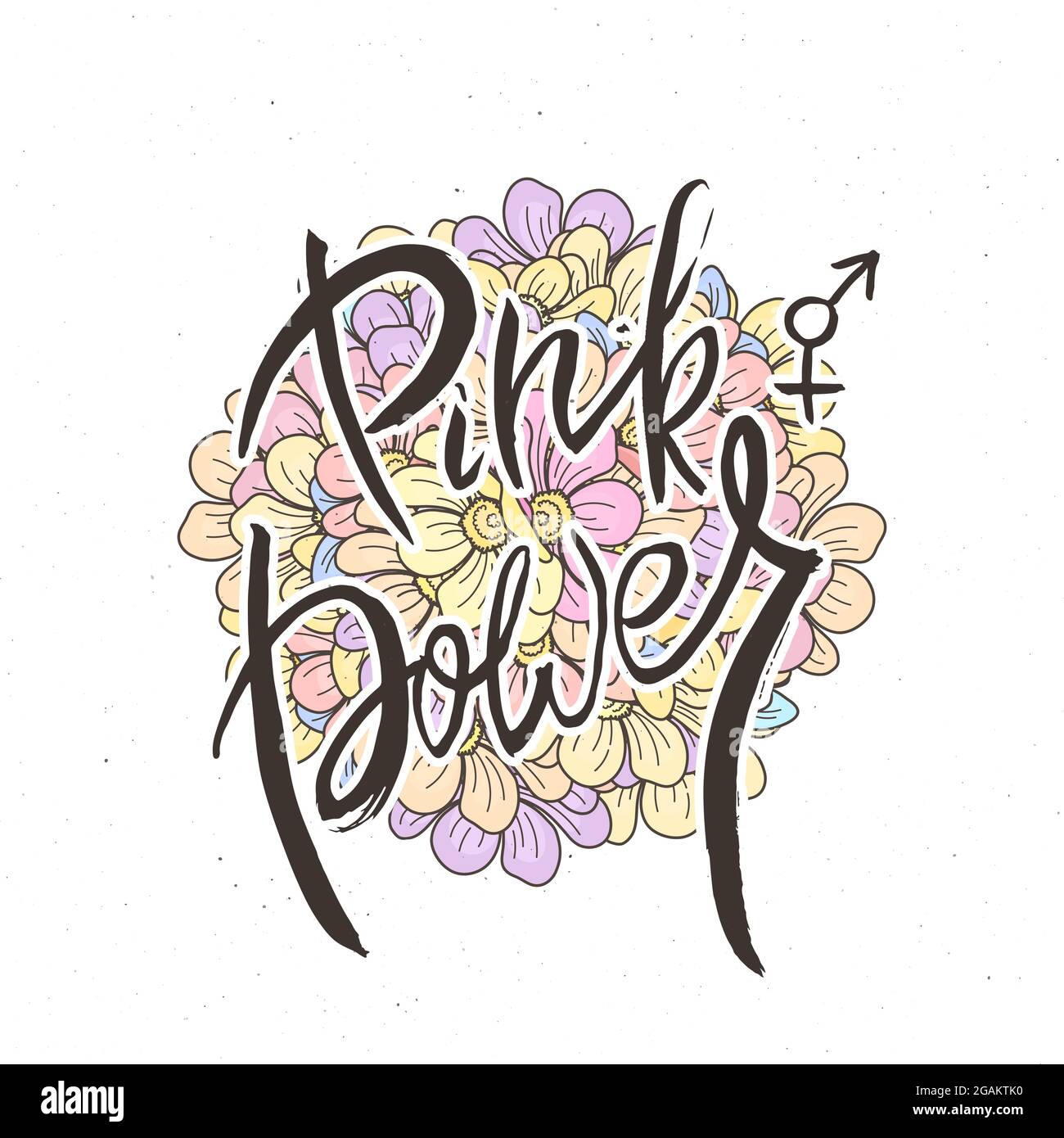 Power In Lettering Pink Power. Hand lettering grunge card with flower background ...