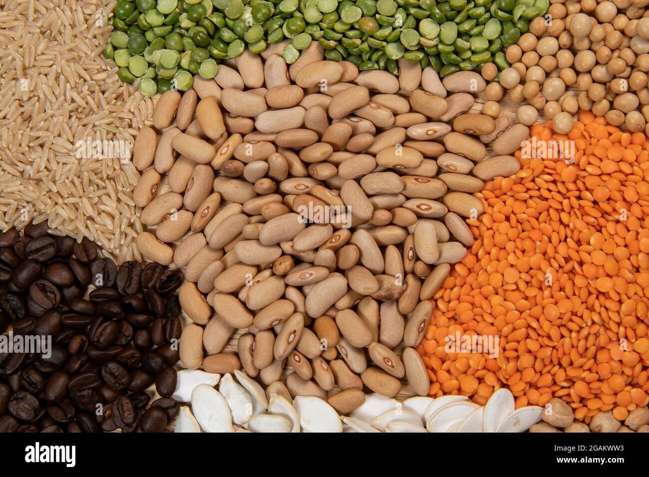 Servings of different varieties of cereals and dry edible seeds. Examples  of fiber sources in top view Stock Photo - Alamy