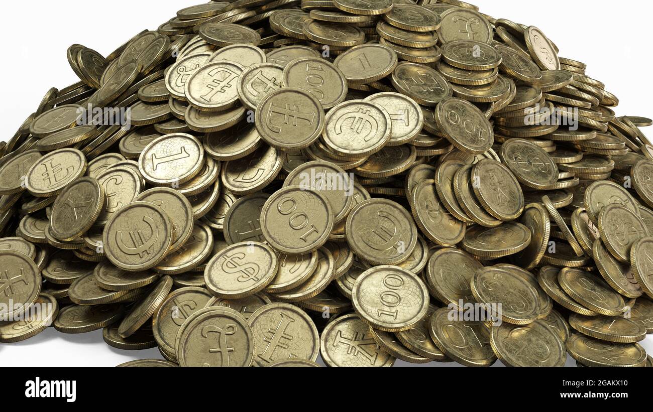 old gold coins with different currency symbols. 3D illustration, suitable  for banking,economy, finance and crypto currency themes Stock Photo - Alamy