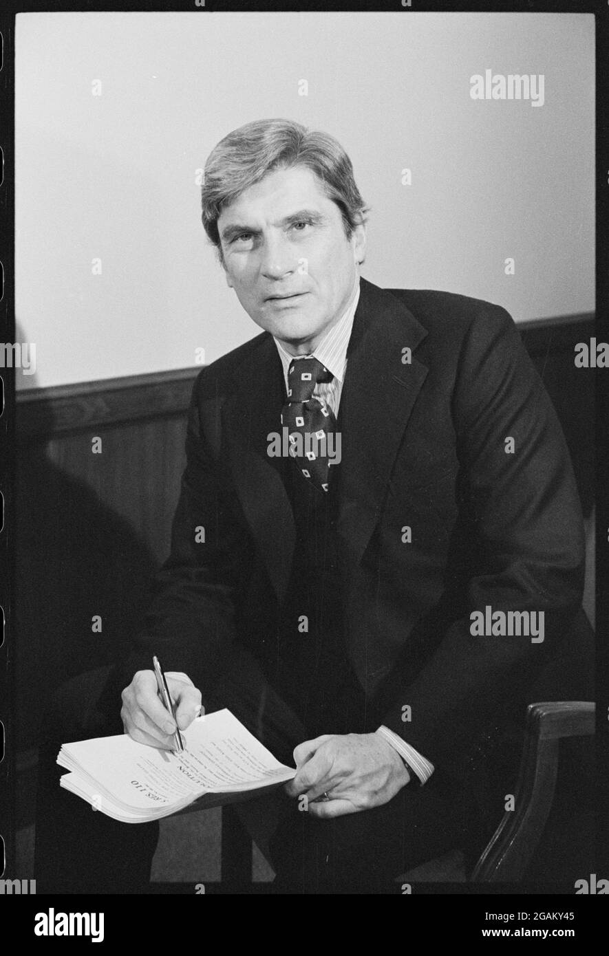 Portrait of Senator John William Warner III (1927-), Republican senator of Virginia, Washington, DC, 1/19/1979. (Photo by Warren K Leffler/US News & World Report Collection/RBM Vintage Images) Stock Photo