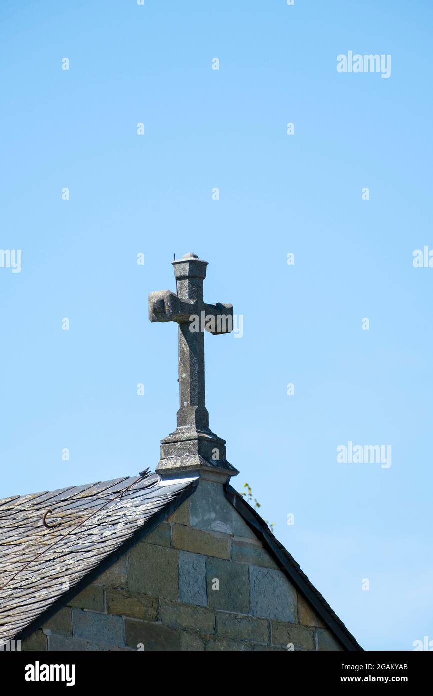 Crucifix at the roof of the church Old St. Thomae, Soest, Westphalia, North Rhine-Westphalia, Germany, Europe Stock Photo
