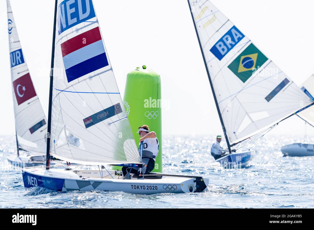 TOKYO, JAPAN - JULY 31: Nicholas Heiner of the Netherlands competing on Men's One Person Dinghy during the Tokyo 2020 Olympic Games at the Sagami on July 31, 2021 in Tokyo, Japan (Photo by Ronald Hoogendoorn/Orange Pictures) NOCNSF Stock Photo