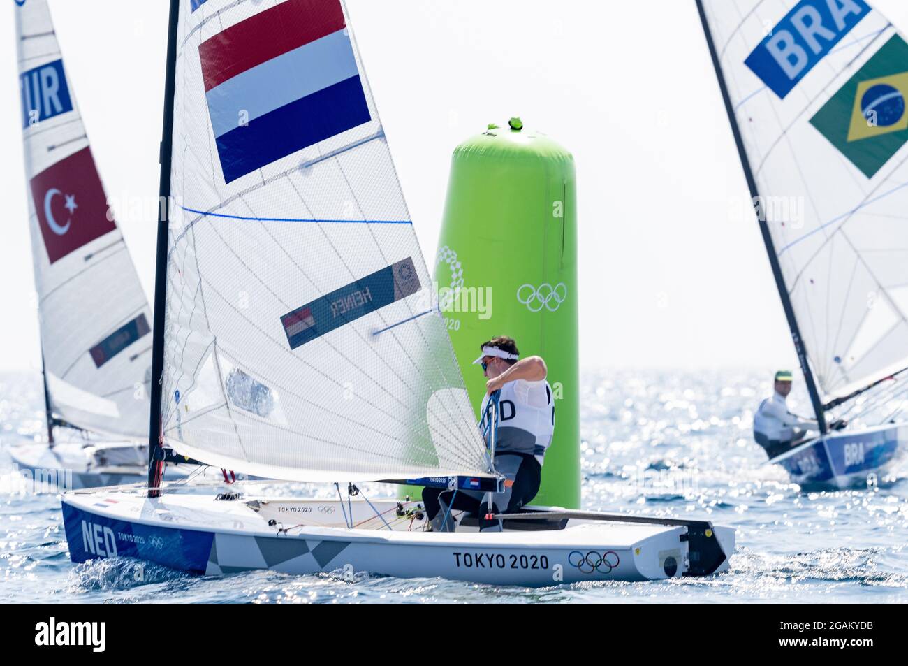 TOKYO, JAPAN - JULY 31: Nicholas Heiner of the Netherlands competing on Men's One Person Dinghy during the Tokyo 2020 Olympic Games at the Sagami on July 31, 2021 in Tokyo, Japan (Photo by Ronald Hoogendoorn/Orange Pictures) NOCNSF Stock Photo