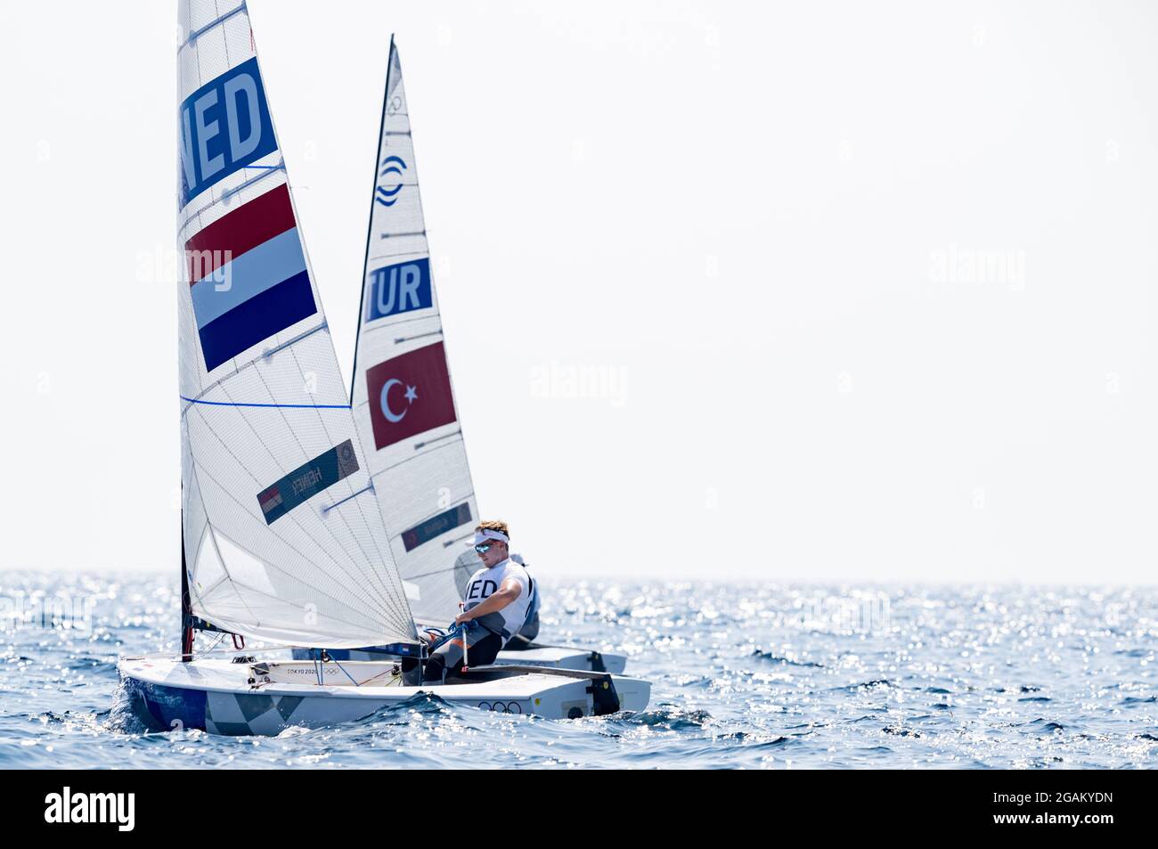 TOKYO, JAPAN - JULY 31: Nicholas Heiner of the Netherlands competing on Men's One Person Dinghy during the Tokyo 2020 Olympic Games at the Sagami on July 31, 2021 in Tokyo, Japan (Photo by Ronald Hoogendoorn/Orange Pictures) NOCNSF Stock Photo