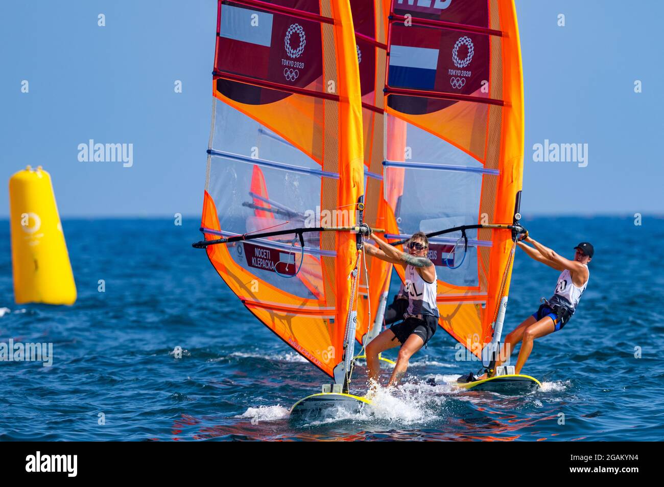 TOKYO, JAPAN - JULY 31: Lillian de Geus of the Netherlands competing on Women's Windsufer - RS:X  during the Tokyo 2020 Olympic Games at the Sagami on July 31, 2021 in Tokyo, Japan (Photo by Ronald Hoogendoorn/Orange Pictures) NOCNSF Stock Photo