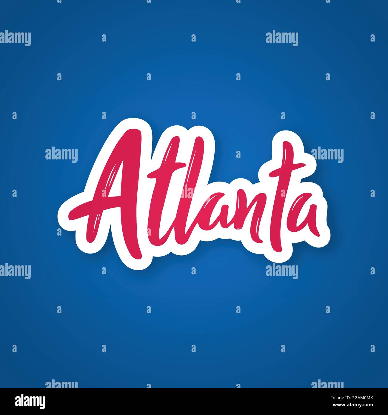 Atlanta - handwritten name of the city. Sticker with lettering in paper