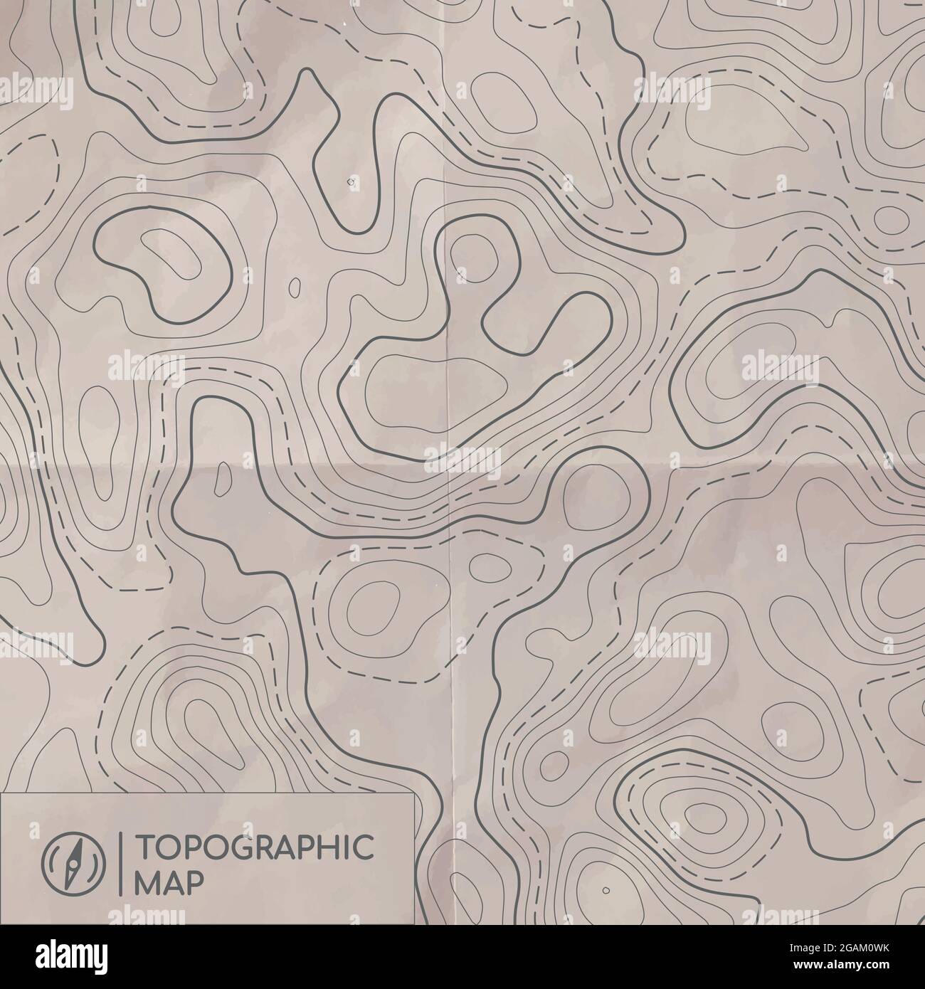 Topographic line map. Abstract concept topographic map with old paper effect. Vector background. Stock Vector