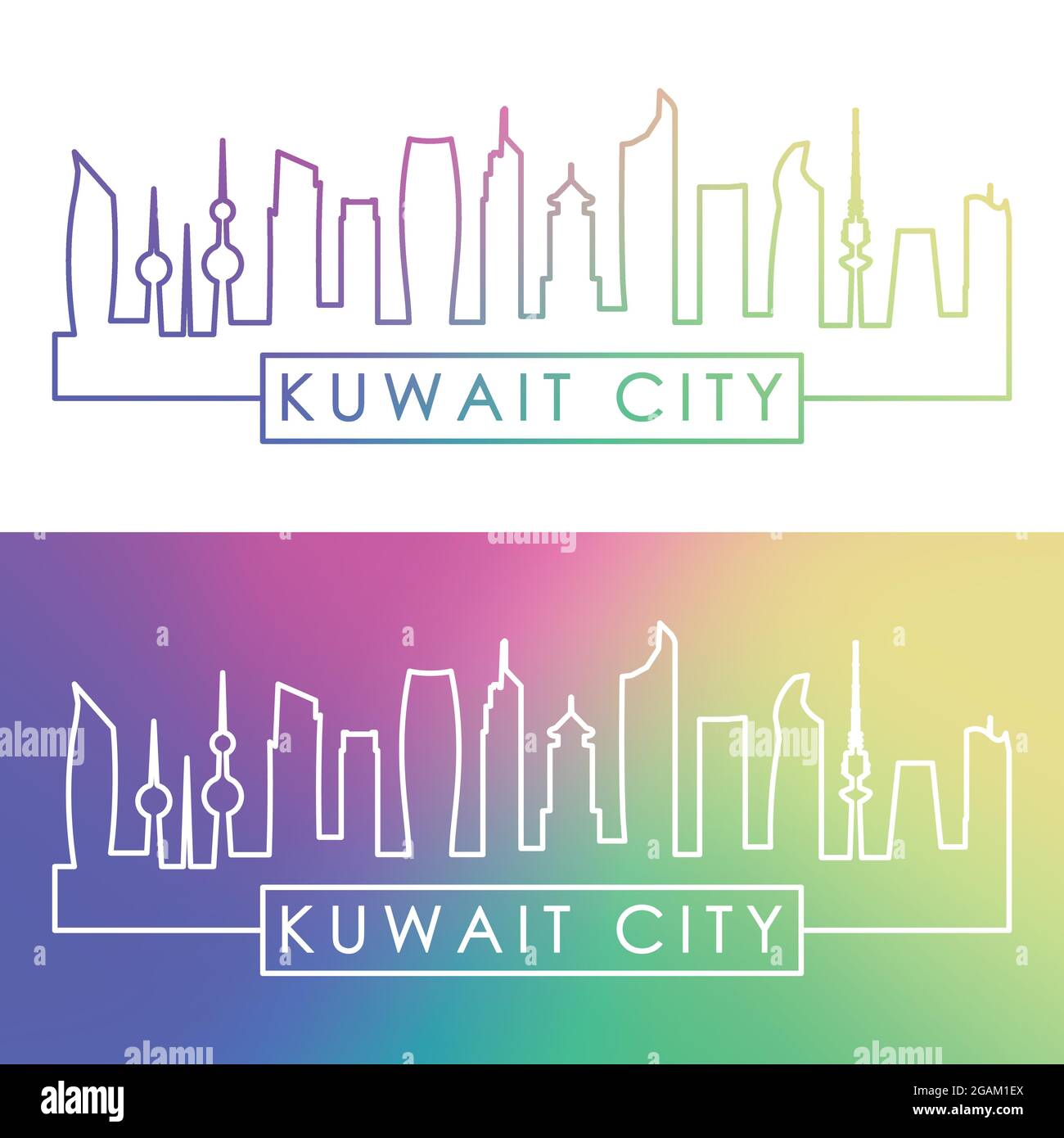 Kuwait city skyline. Colorful linear style. Editable vector file Stock ...