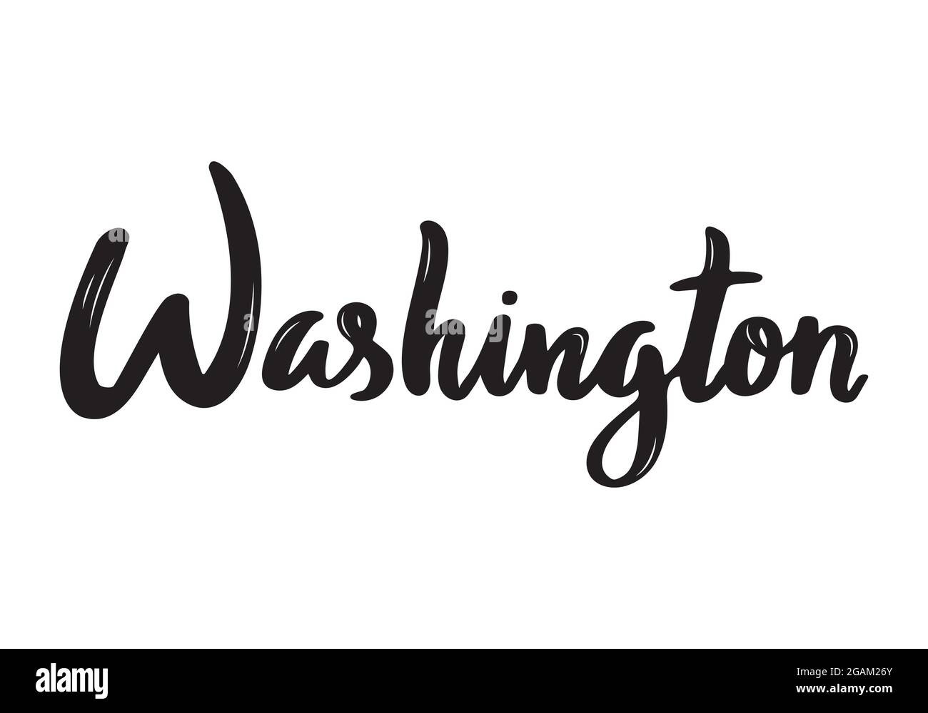 Washington handwritten calligraphy name of USA capital. Hand drawn