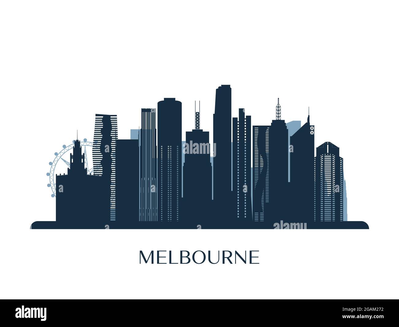 Melbrourne skyline, monochrome silhouette. Vector illustration. Stock Vector