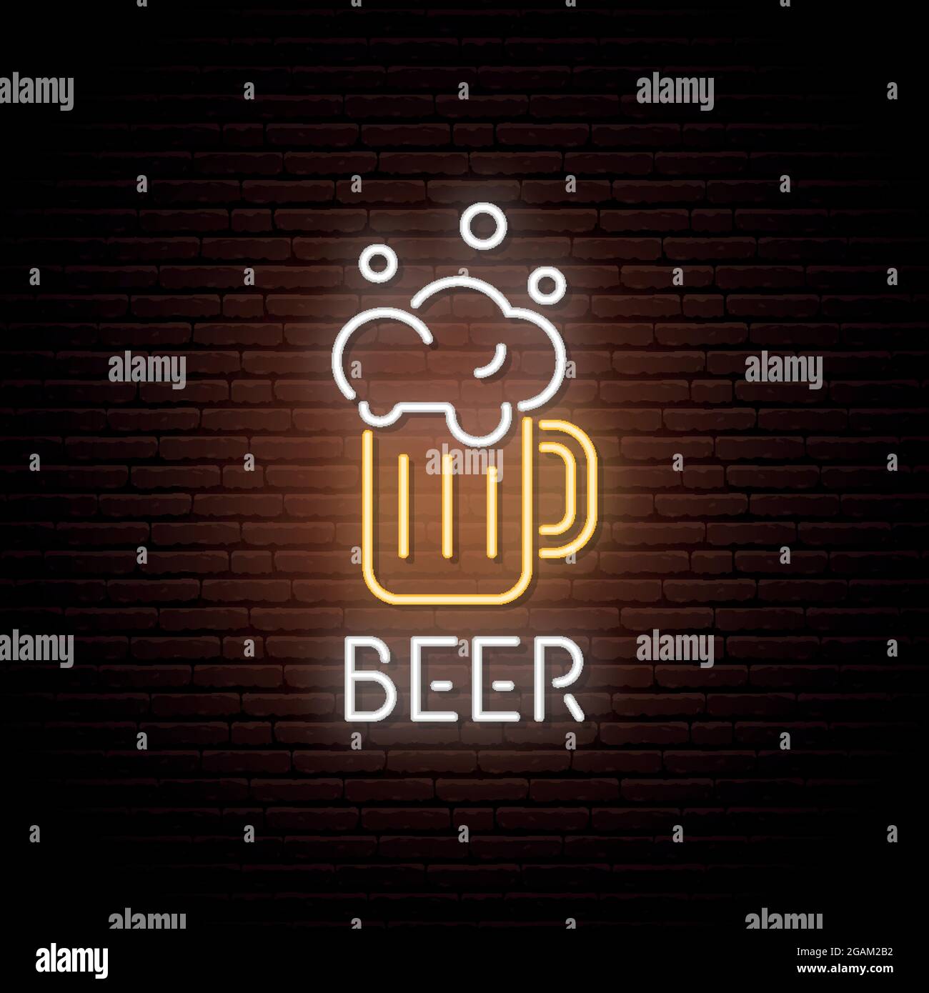 Neon sign of Beer Mug. Neon bar emblem, bright banner. Advertising