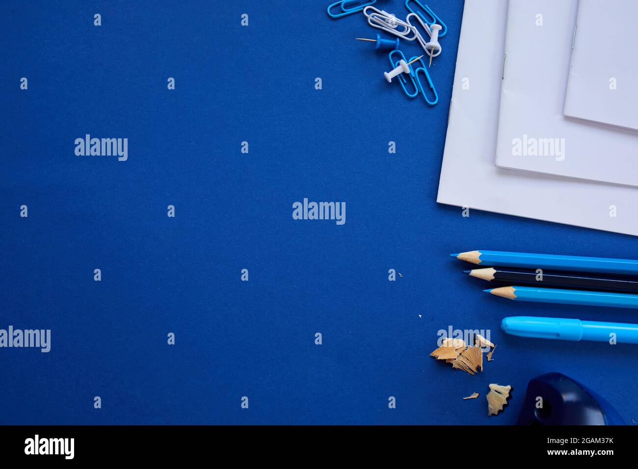 Blue Flat lay Back to school concept, School and office supplies on ...