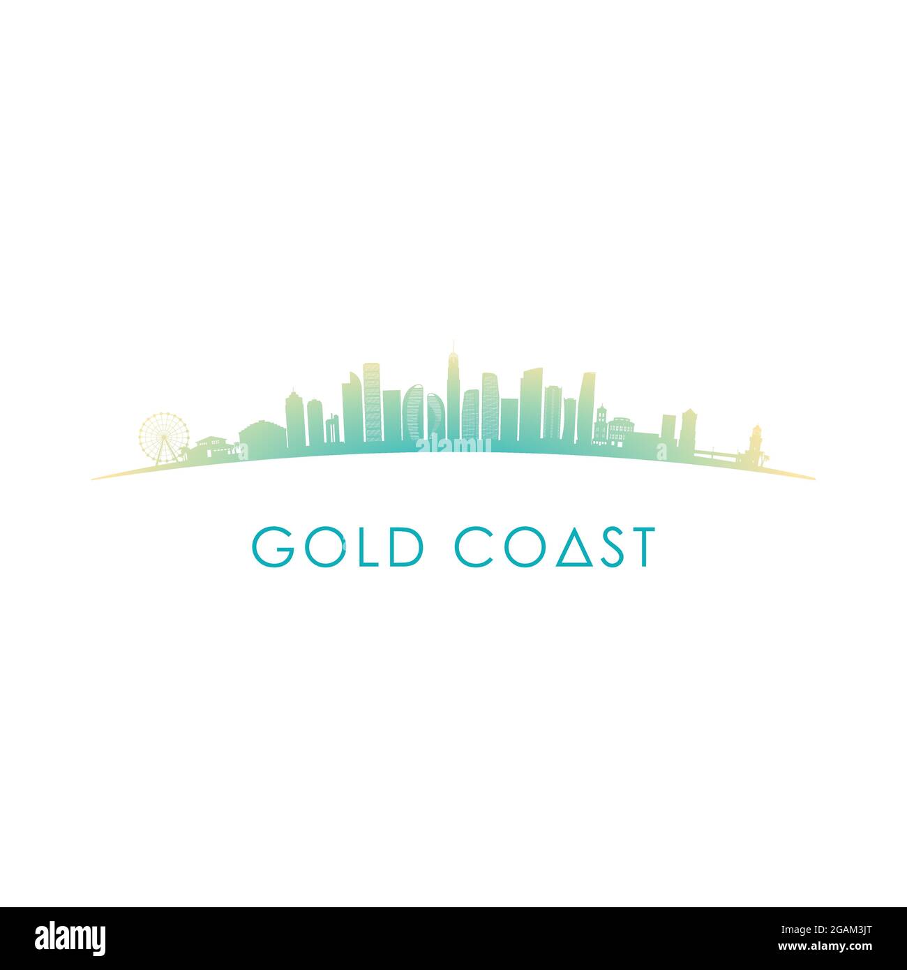 Gold Coast skyline silhouette. Vector design colorful illustration. Stock Vector