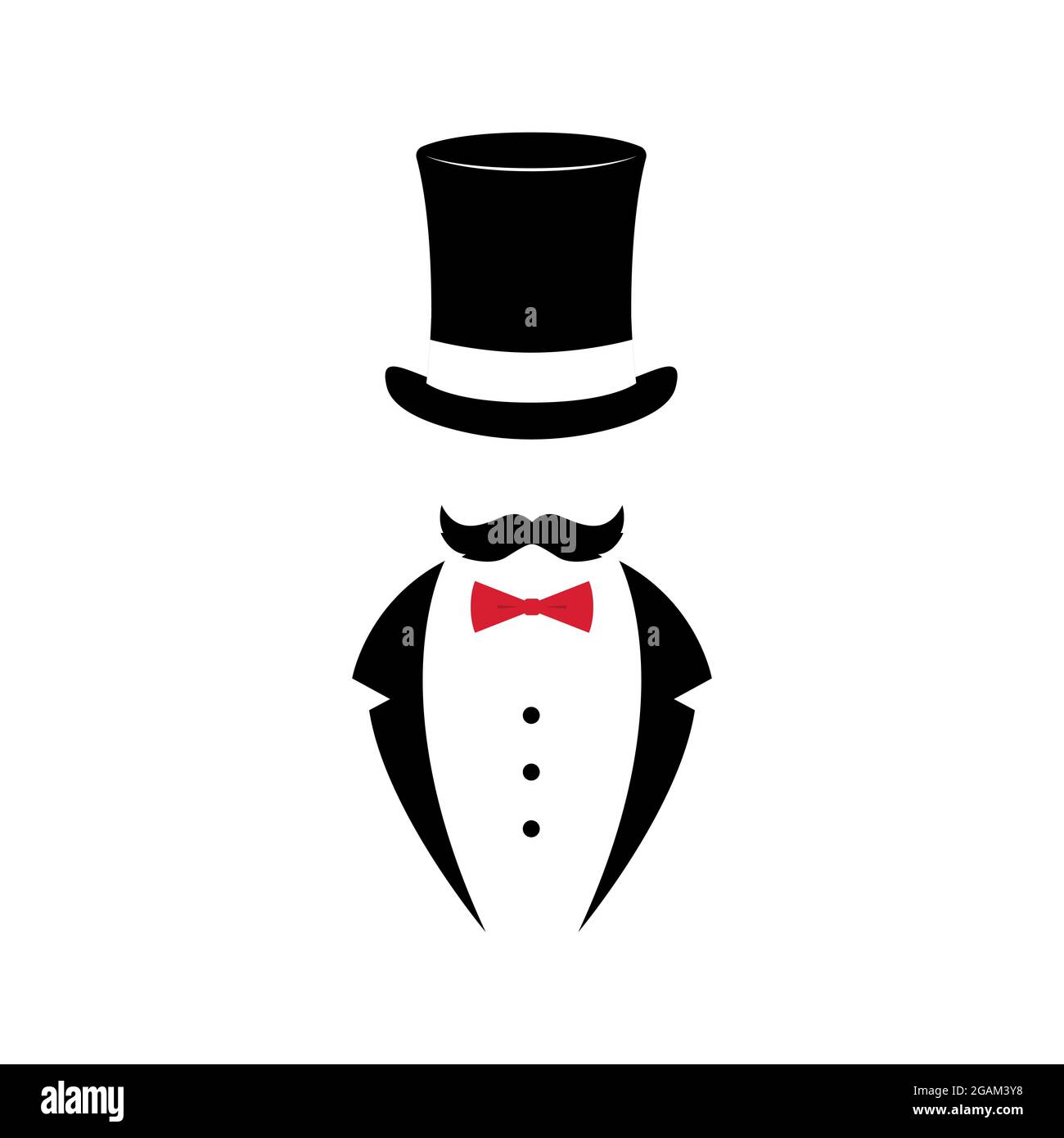 Gentleman with mustache in tuxedo and vintage hat. Black and white ...