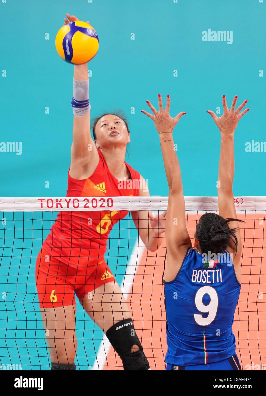 Tokyo Japan. 31st July 2021. China s Gong Xiangyu R spikes