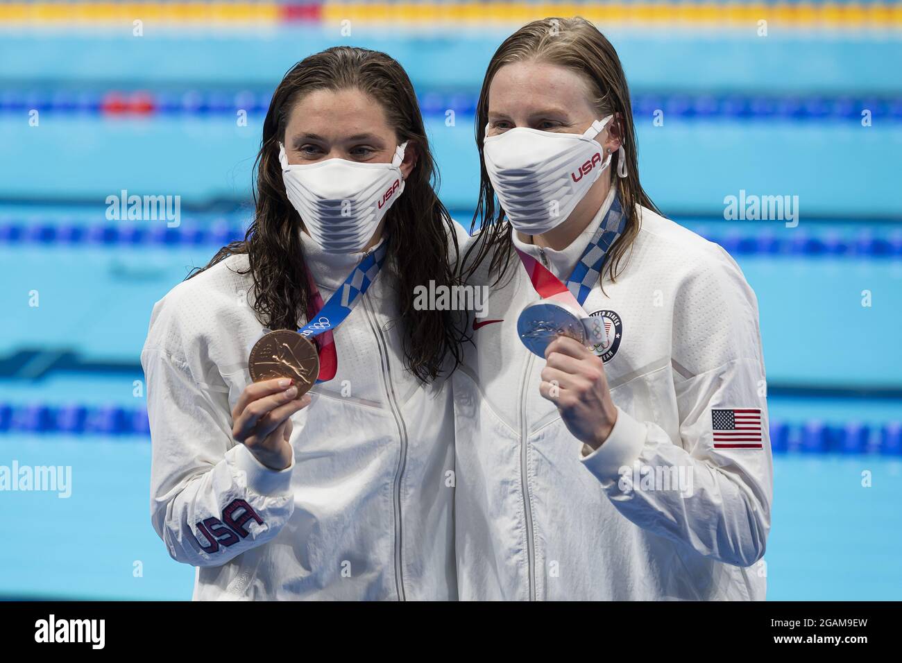 Lilly King of United States, silver and Annie Lazor of United States, bronze during the Olympic Games Tokyo 2020, women 200m Breaststroke final on July 30, 2021 at Tokyo Aquatics Centre in Tokyo, Japan - Photo Giorgio Scala / Orange Pictures / DPPI Stock Photo