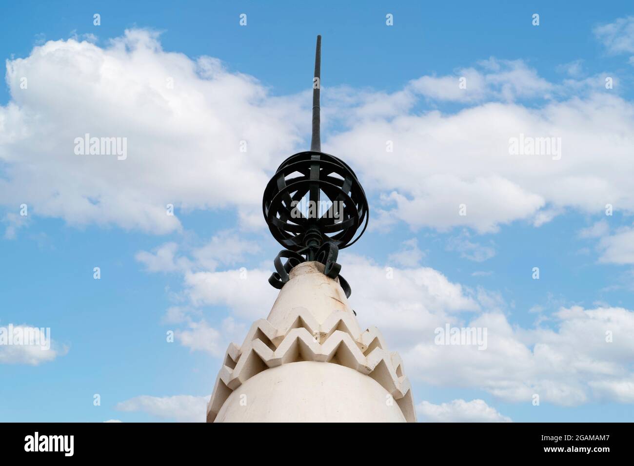 Detail view of an iron Armillary sphere on top of building Stock Photo
