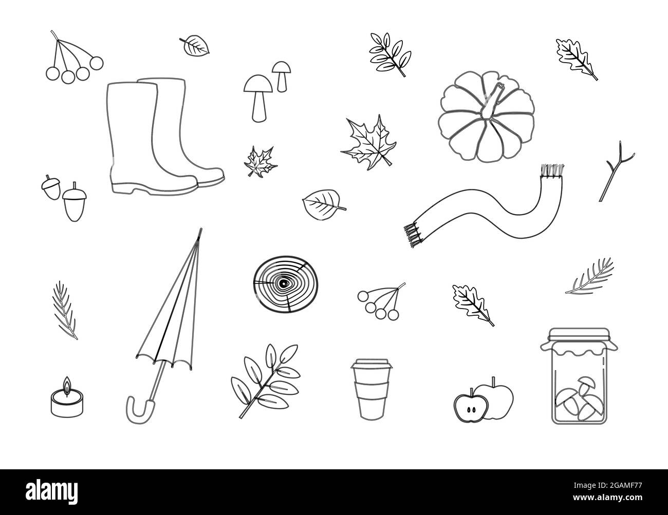 Autumn season doodles elements set isolated on white background Stock Vector