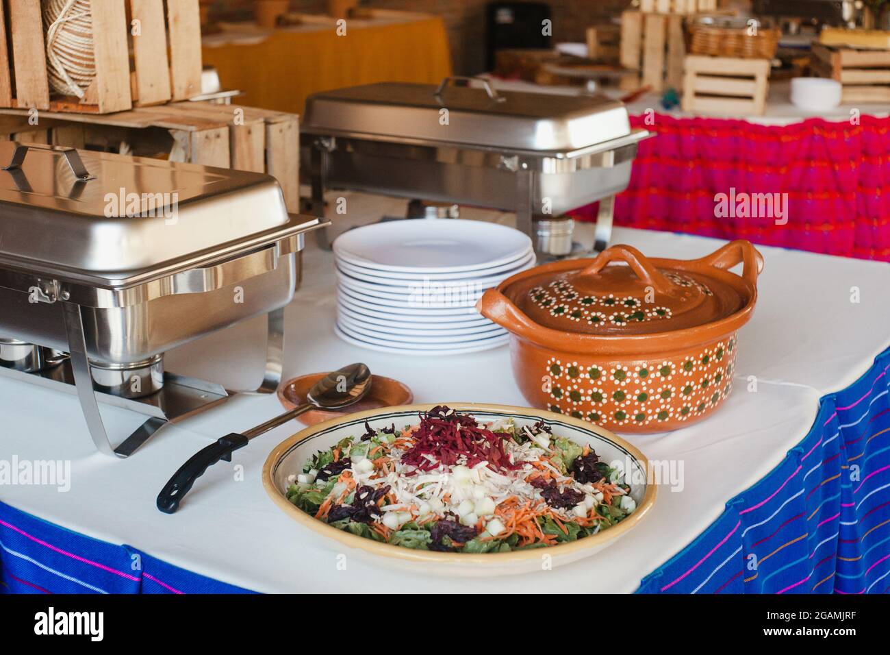 Traditional mexican food buffet in Mexico City restaurant Stock Photo