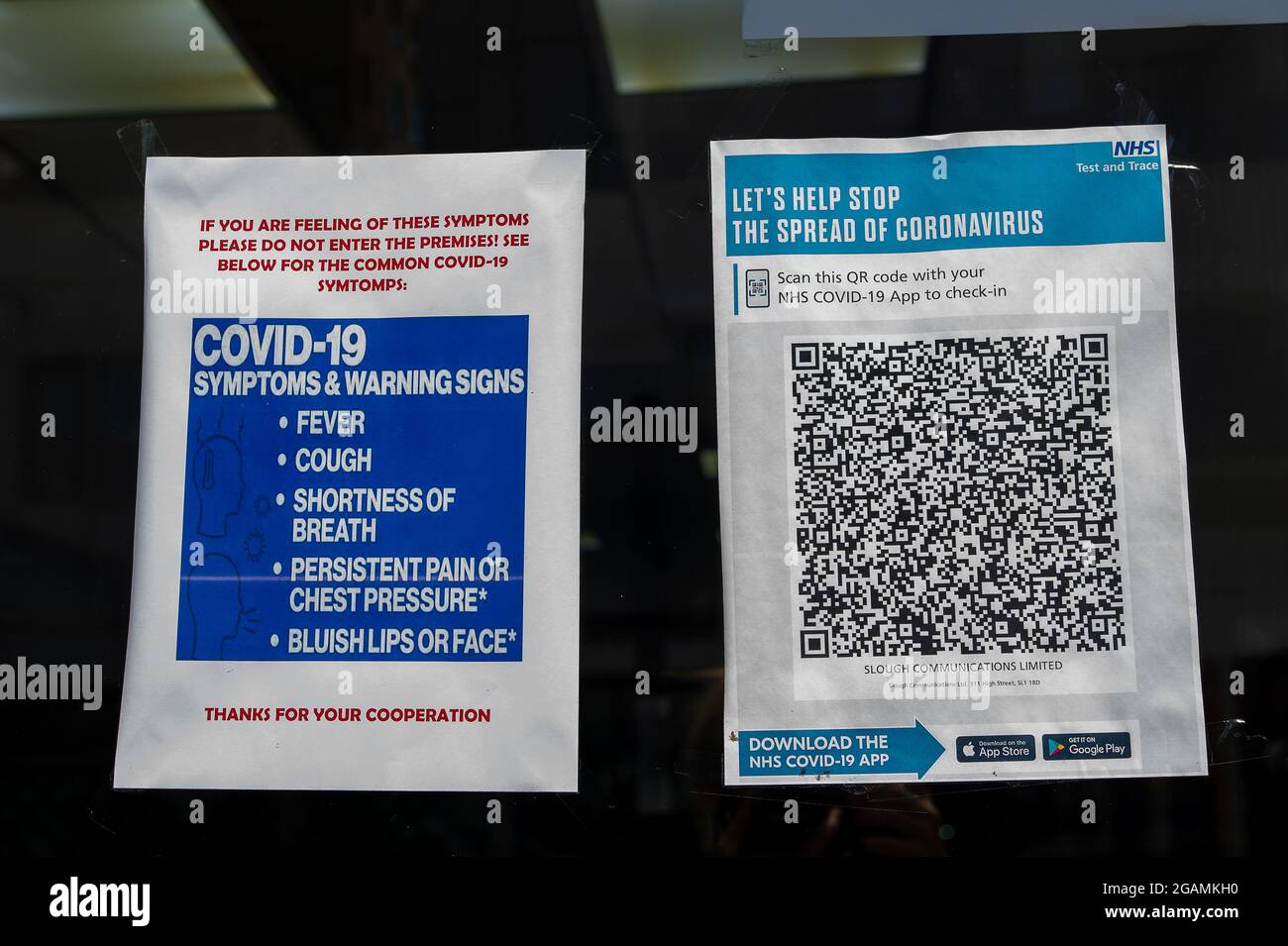 Slough, Berkshire, UK. 20th July, 2021. Covid19 symptoms and warning