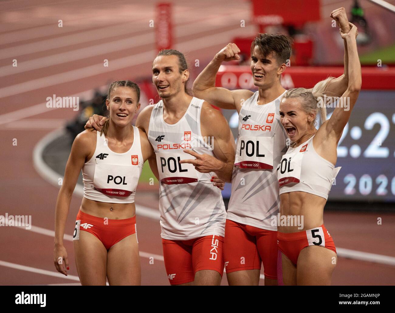 Tokyo Kanto Japan 31st July 2021 Poland Celebrates After Winning The Mixed 4 X 400 Relay And Setting An Olympic Record During The Tokyo 2020 Olympics At The Olympics Stadium On Saturday