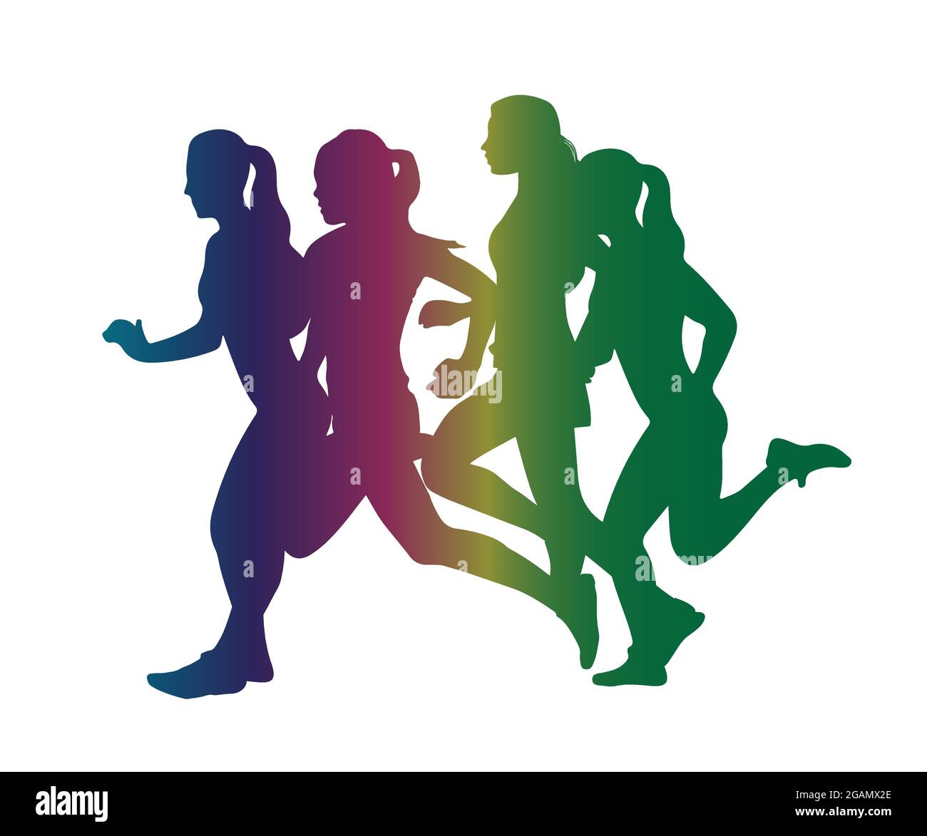 Set of silhouettes of athletic Female Running Stock Vector