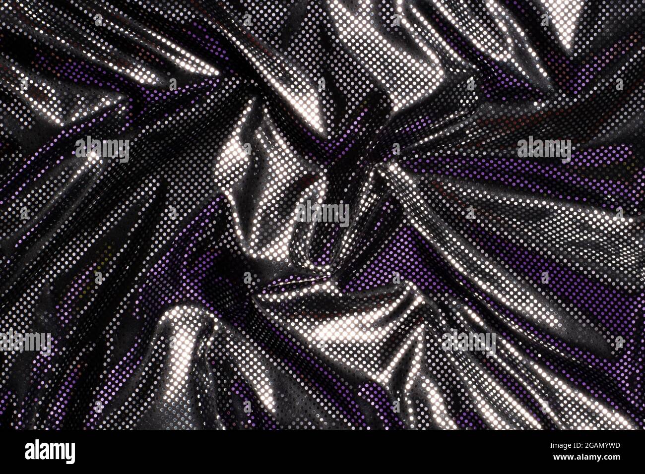Gray black metalic silver polka dot fabric texture background Stock Photo
