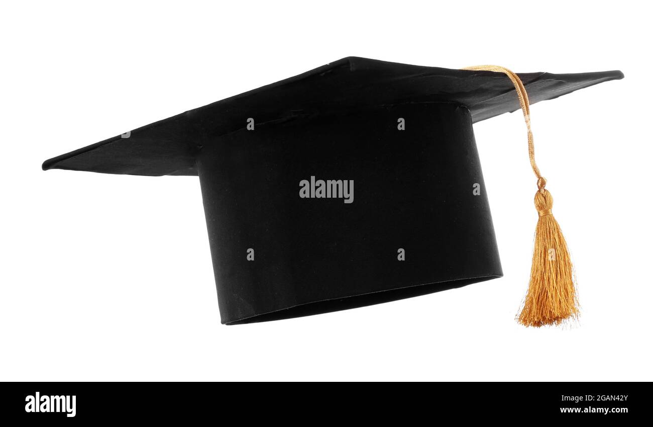 Black student hat, isolated on white Stock Photo