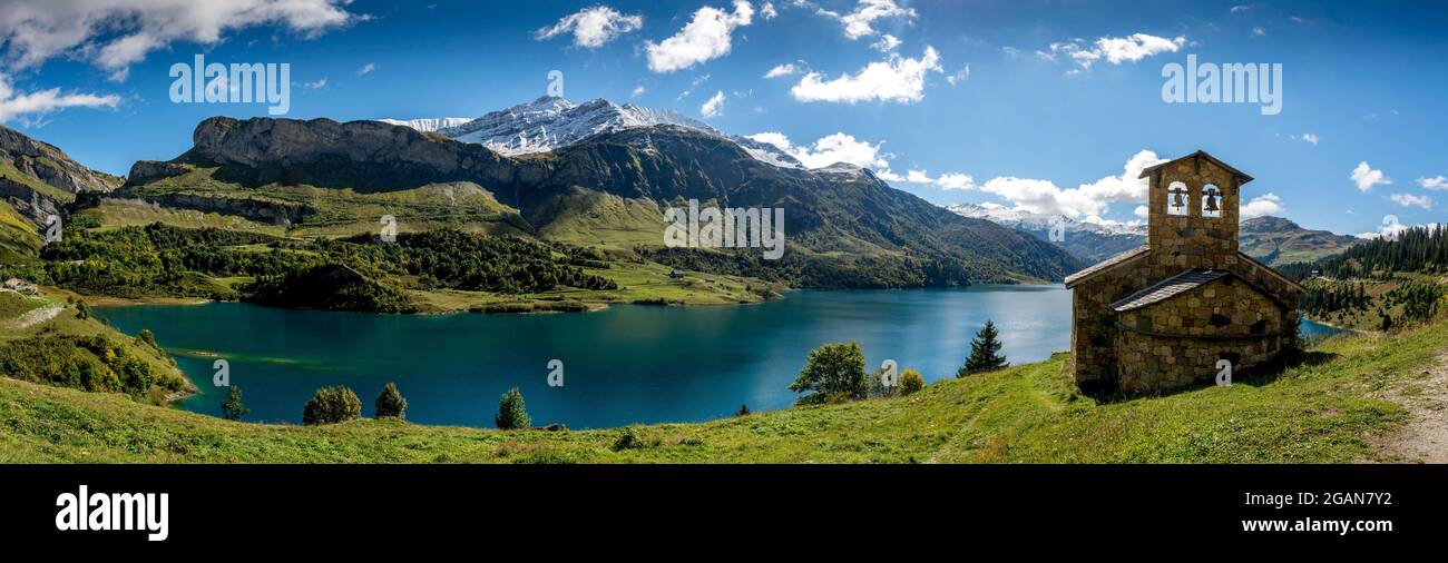 Roselend lake near Beaufort, Savoie department, Auvergne Rhone Alpes, France, Europe Stock Photo