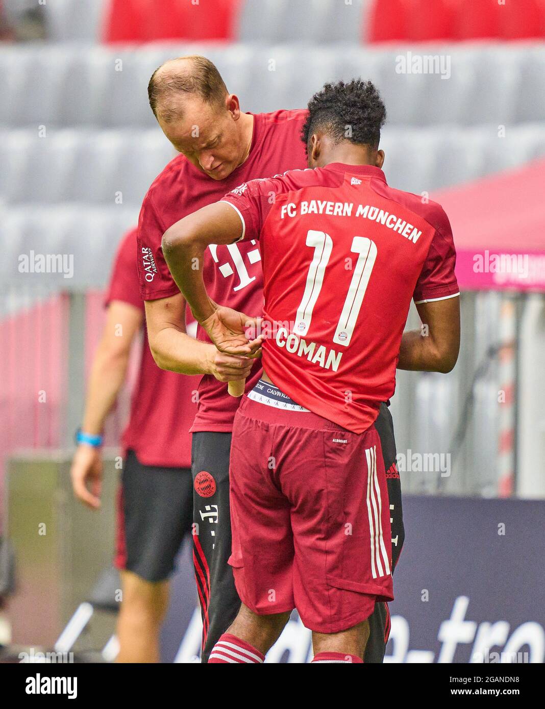 Kingsley Coman, FCB 11 injury, FCB Mannschaftsarzt, Dr.Jochen HAHNE, in the  match FC BAYERN MUENCHEN - SSC NEAPEL 0-3 at the Audi Football Summit on  July 31, 2021 in Munich, Germany Season