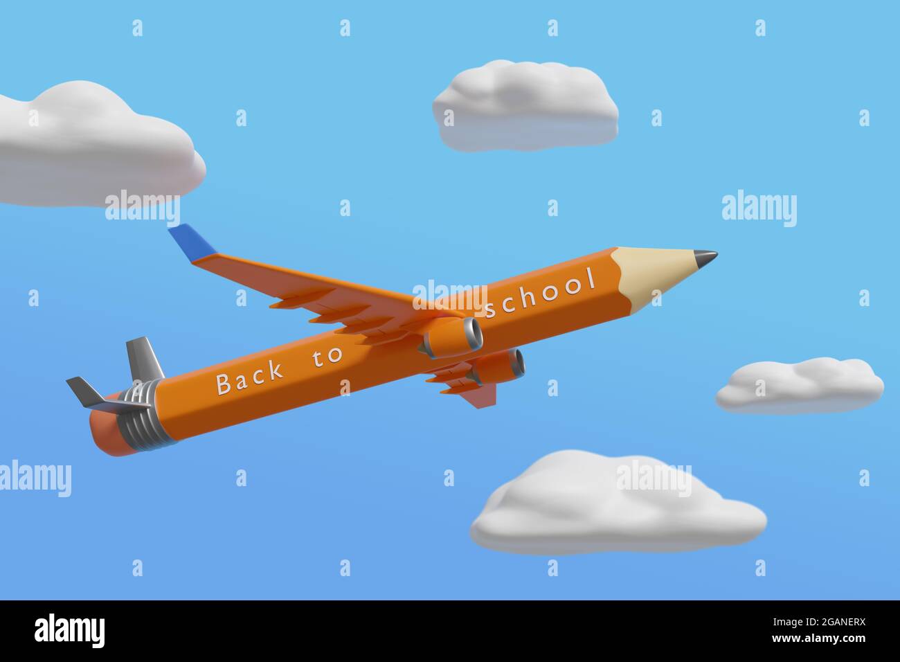 Pencilshaped plane with the text "back to school". 3d illustration