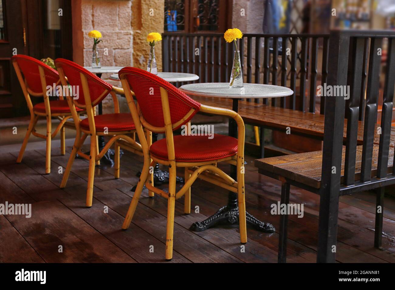 Tables and chairs in cafe Stock Photo Alamy