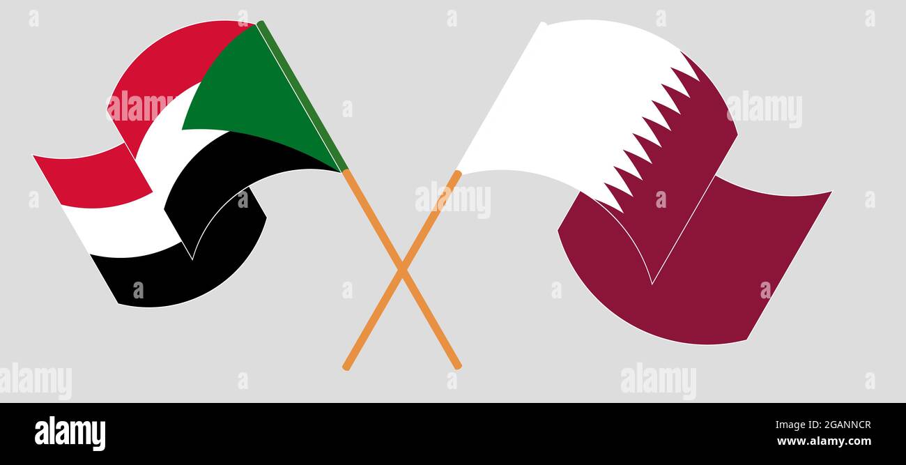 Crossed and waving flags of Sudan and Qatar. Vector illustration Stock ...