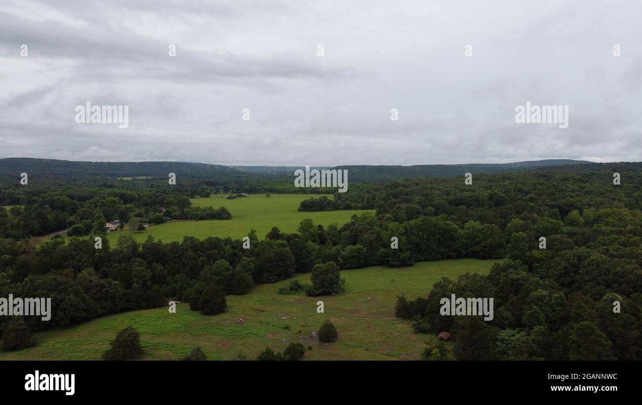 Forest and Farmland in the Ozark Foothills in Pickens, Arkansas. Stock Photo