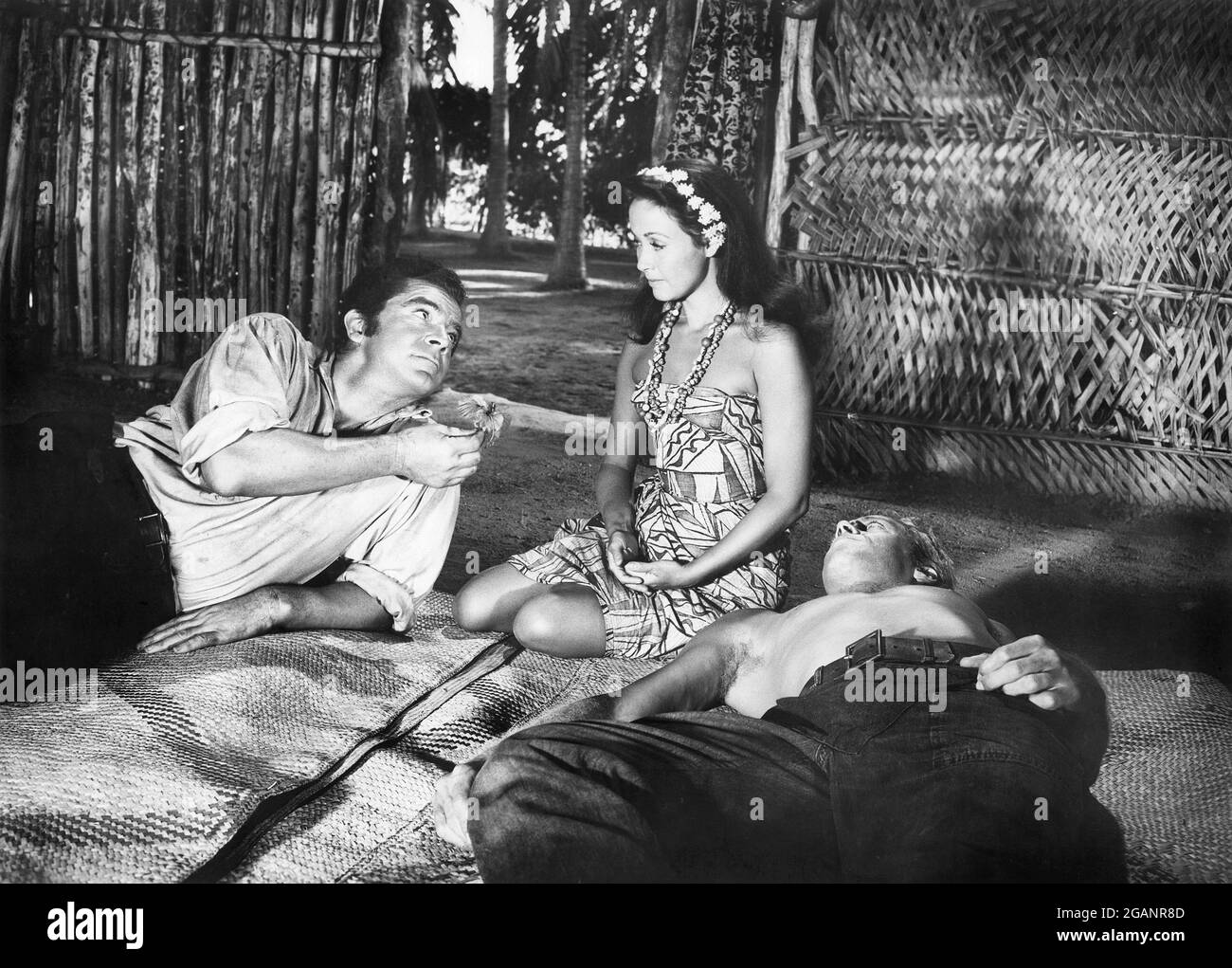 Dana Andrews, Jane Powell, Don Dubbins, on-set of the Film, 'Enchanted Island', Warner Bros., 1958 Stock Photo