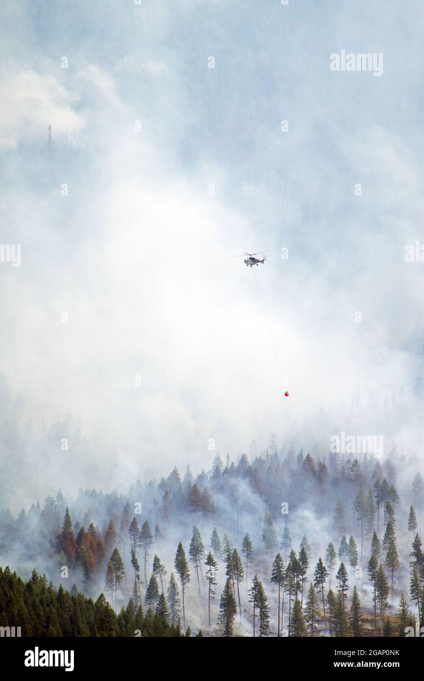 Helicopter fighting wildfire in the Purcell Mountains, northwest Montana. (Photo by Randy Beacham) Stock Photo