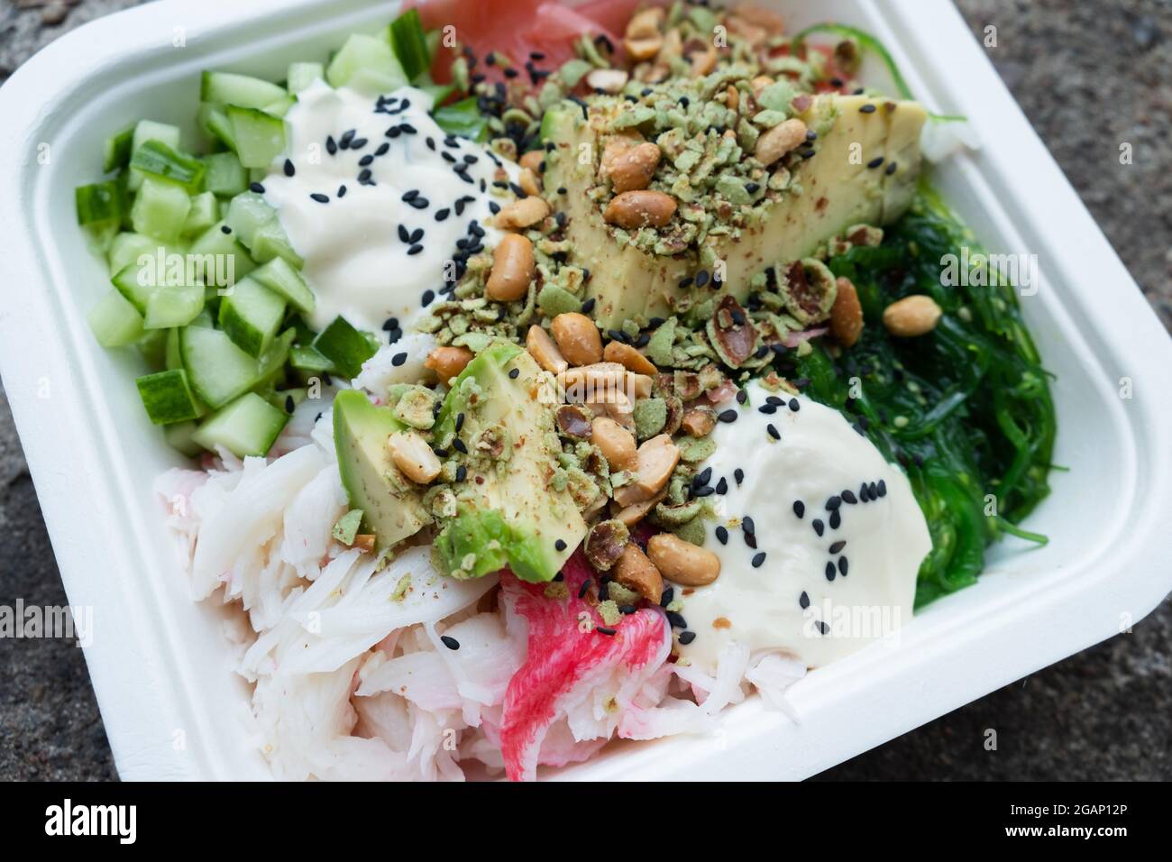 Healthy fresh delivery food. Stone background. Stock Photo