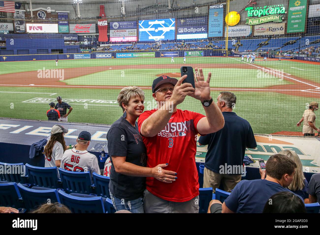 St. Petersburg, FL. USA; Happy Red Sox fans taking a selfie at the