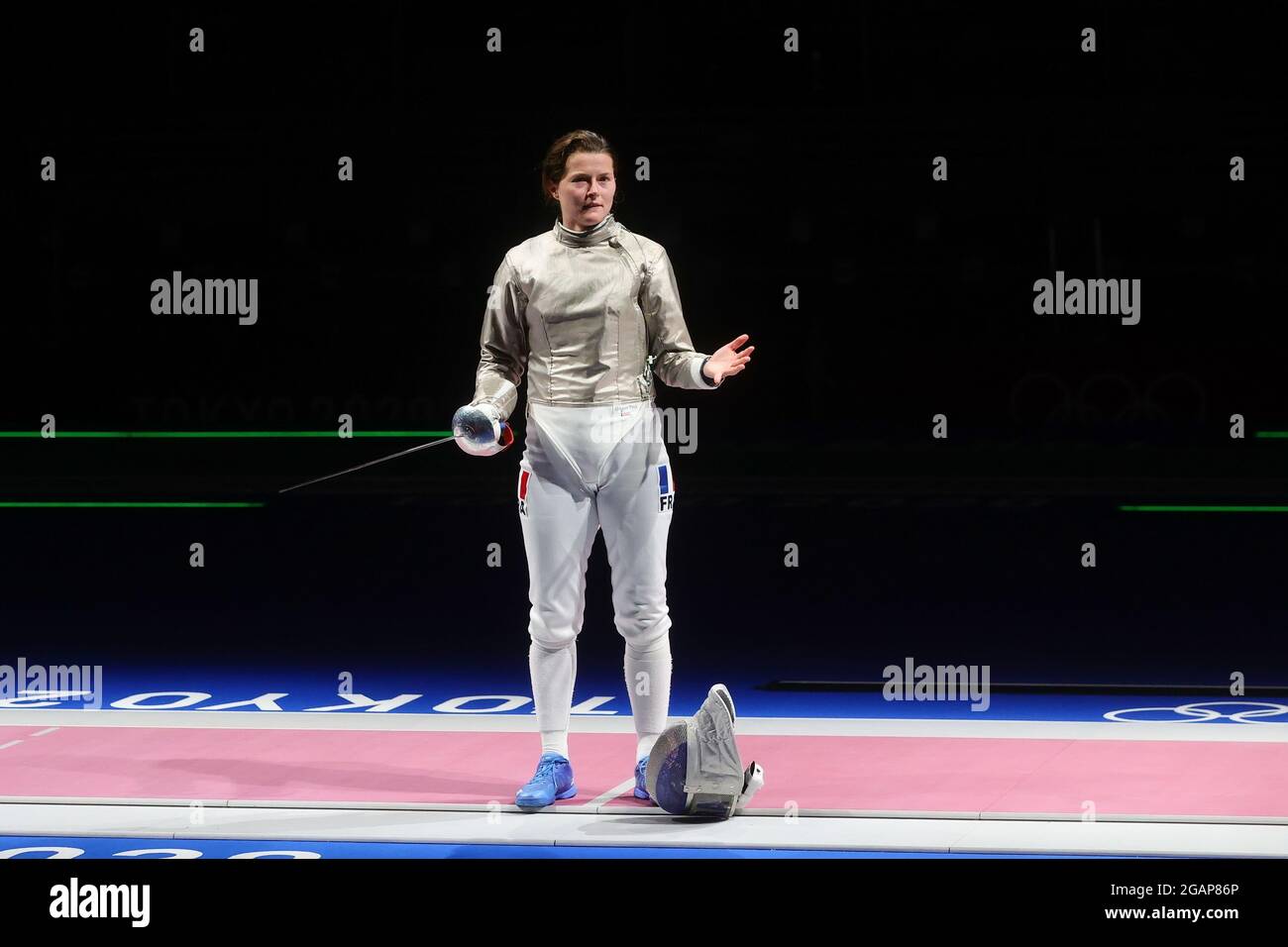 Tokyo, Japan, 31 July, 2021. France celebrate winning the semi final during the Women's Sabre