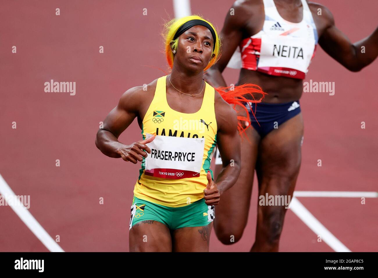 Tokyo, Japan, 31 July, 2021. Shelly-Ann Fraser-Pryce of Team Jamaica wins her Women's 100m Semifinal on Day 8 of the Tokyo 2020 Olympic Games. Credit: Pete Dovgan/Speed Media/Alamy Live News. Credit: Pete Dovgan/Speed Media/Alamy Live News Stock Photo
