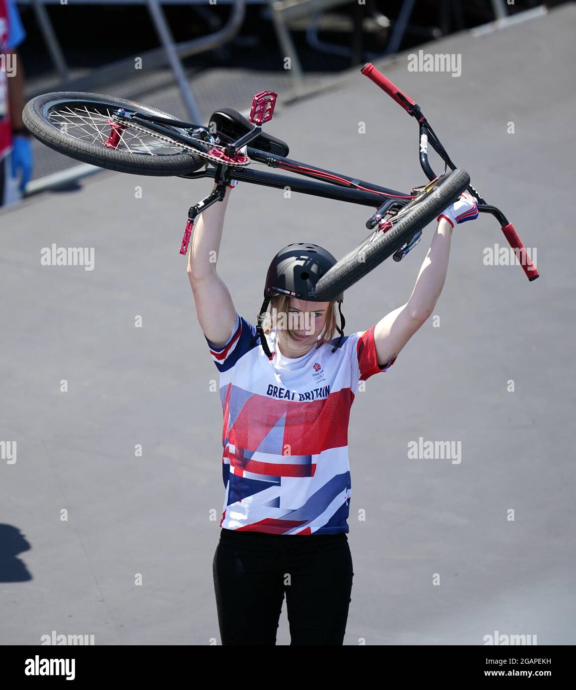 Great Britain’s Charlotte Worthington celebrates after winning a gold