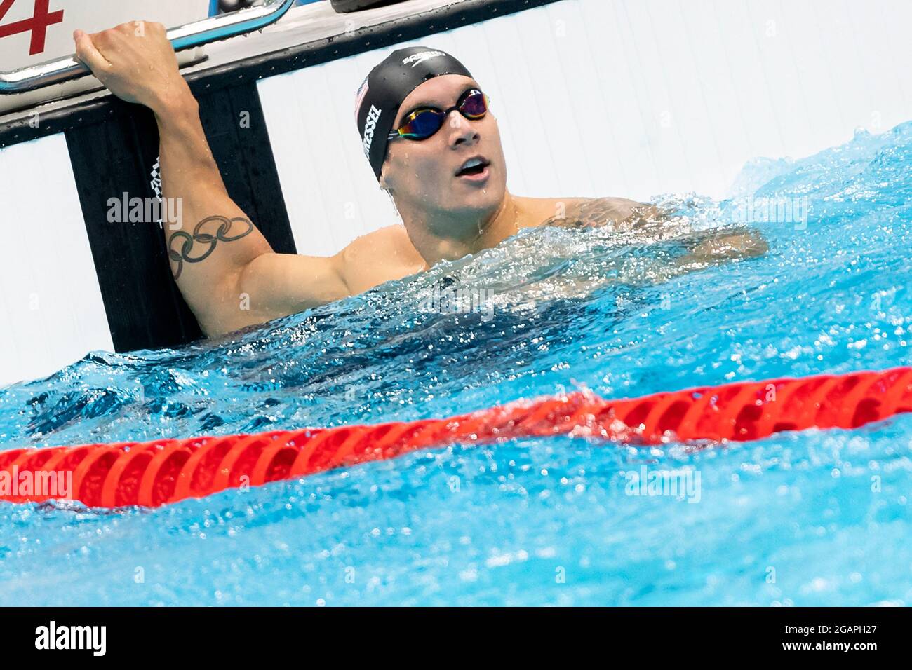 TOKYO, JAPAN - JULY 31: Caeleb Dressel of United States reacts after ...