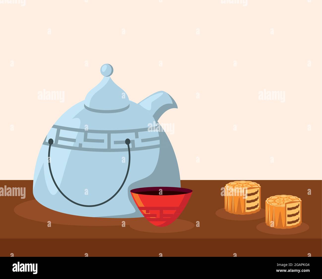 chinese teapot and mooncake Stock Vector