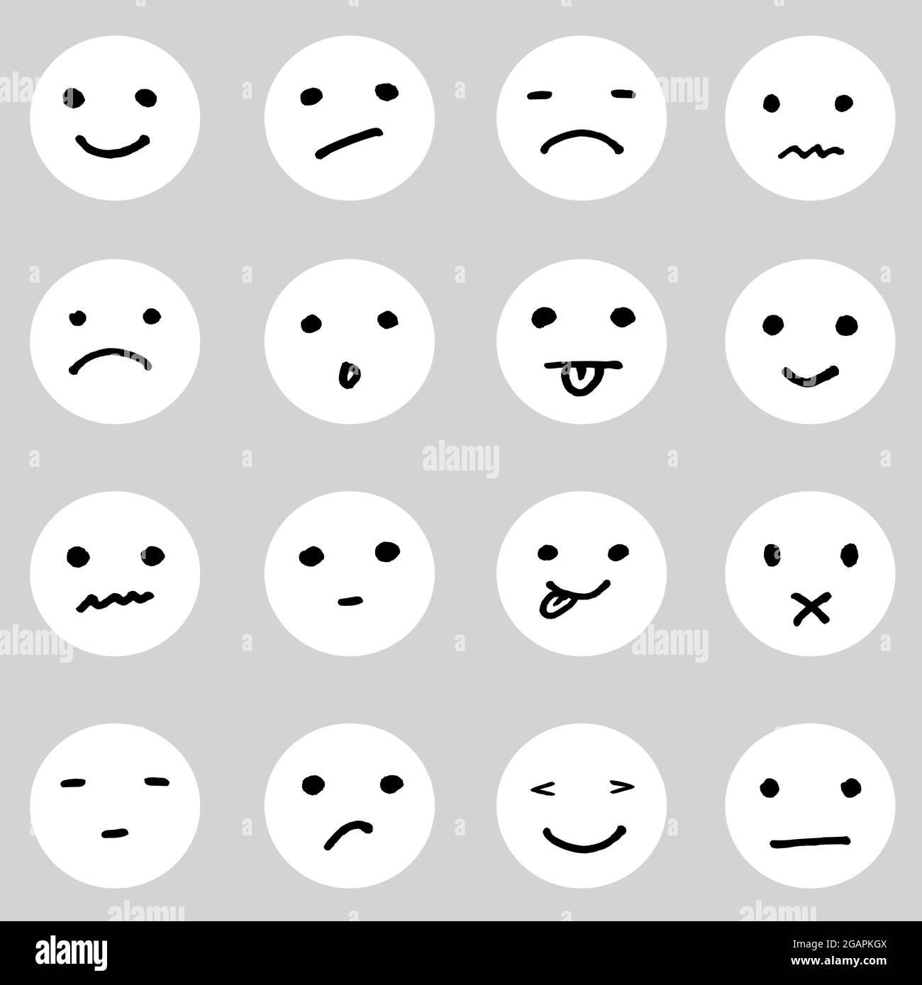 Set of doodled cartoon faces in a variety of expressions. Easy editable layered vector illustration. Stock Vector