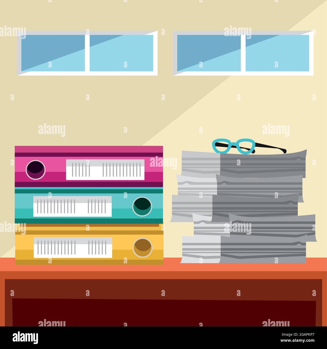 office papers and stacked of binder Stock Vector