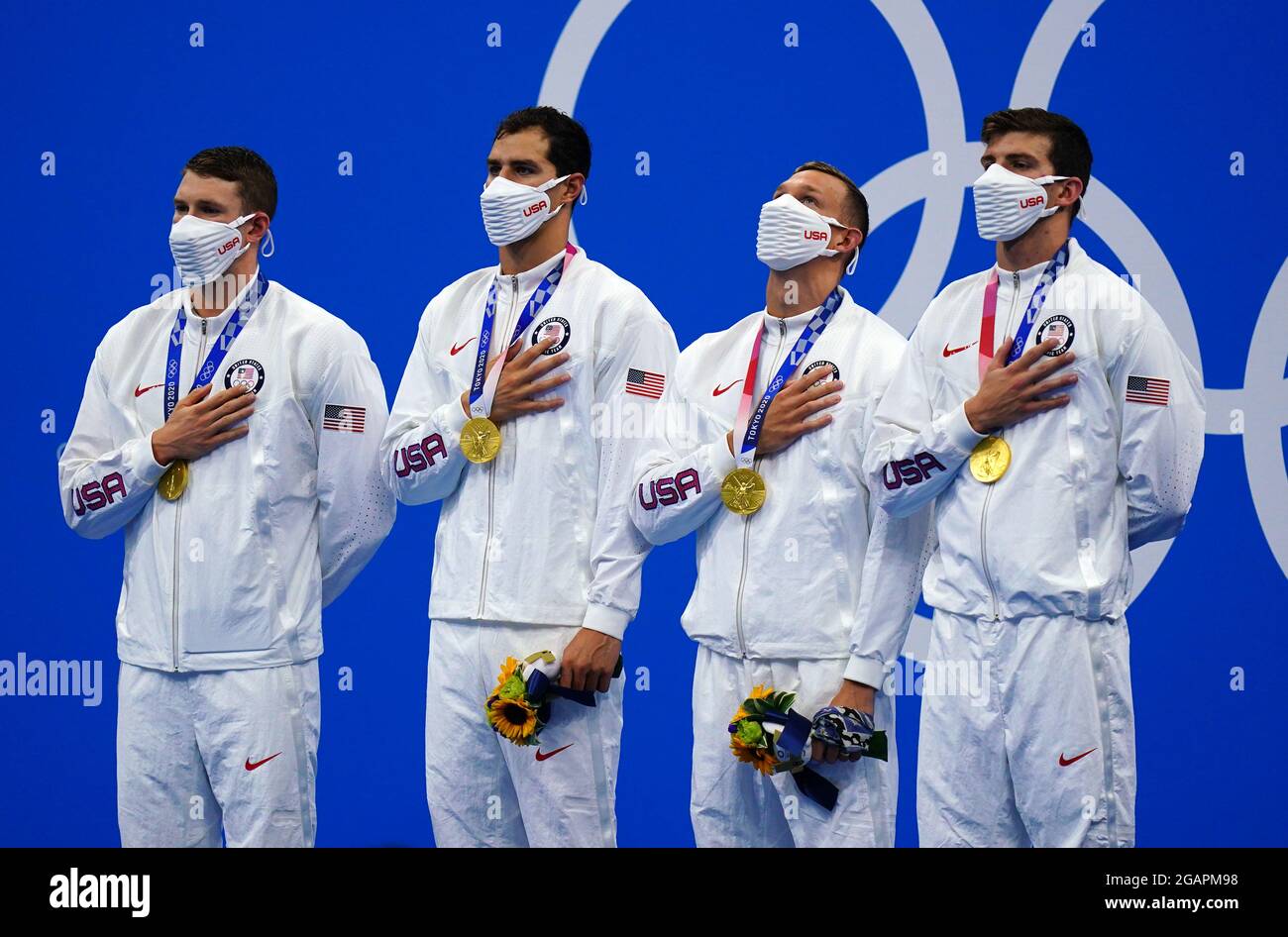 The USA team during the medal presentation after winning gold in the ...